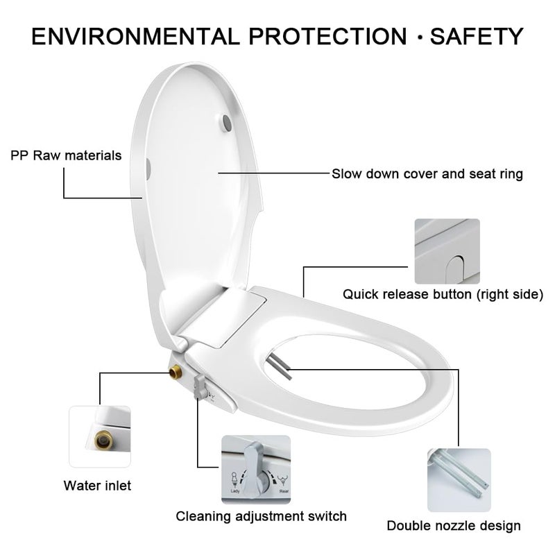 GEOATON Toilet Seat Bidet Seat with Self Cleaning Dual Nozzles Non electric Separated Rear & Feminine Cleaning Natural Water Spray, soft close toilet seat,Easy DIY Installation - Image 4